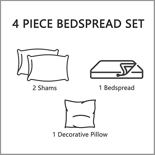 CHIXIN Queen Bedspread Set - Damask Paisley Pattern 4 Piece Reversible