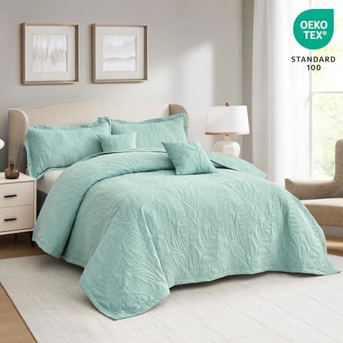 HZ HY Botanical Leaves King Bedspread Set 5 Piece