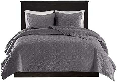 Madison Park Velvet Coverlet Set 3 Piece Grey
