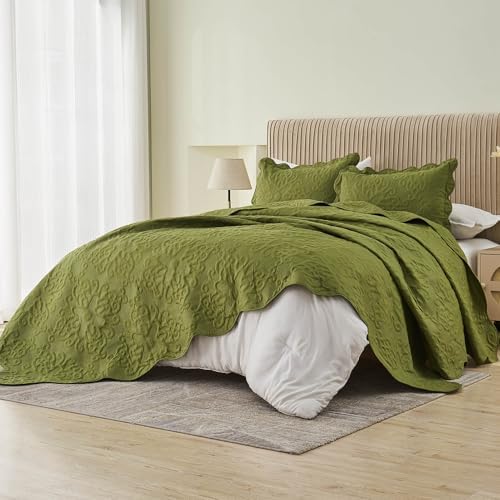 Kingnex Olive Green Oversized King Bedspread Set