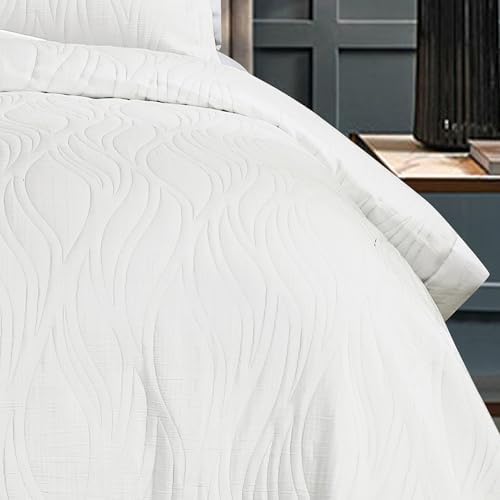 3-Piece Esme Cotton Coverlet Set Matelass White Queen Size