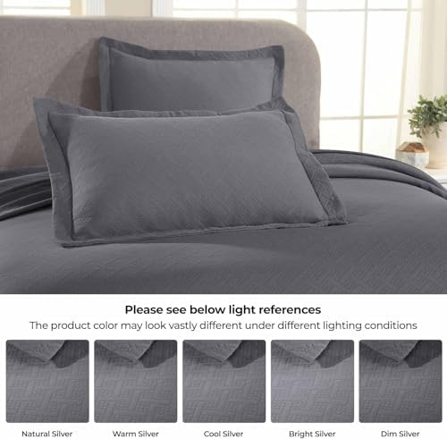 Superior 100 Cotton Basket Weave Bedspread Set Full Grey