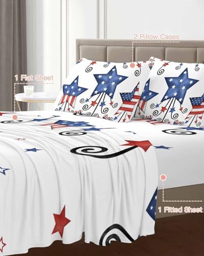 Boanket Bedding King Sheet Set 4th of July 4 Piece Microfiber