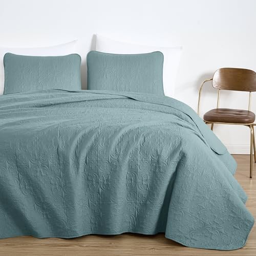 Chezmoi Luca 3-Piece Oversized Bedspread Set Queen Size Spa Blue