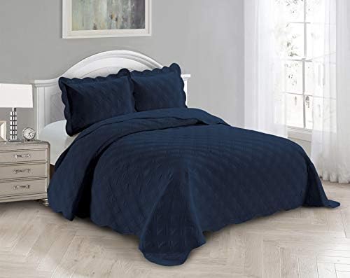 Fancy Linen 3pc Embossed Coverlet Bedspread Set - KingCalifornia King Navy Blue