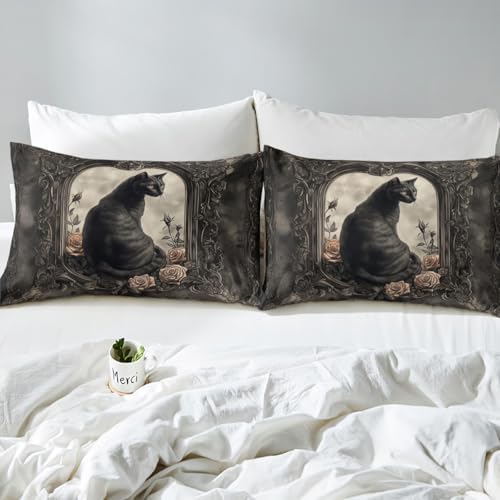Manfei Black Cat Duvet Cover Set with 2 Pillowcases