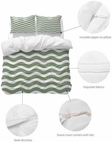 ZOE GARDEN Sage Green Striped Queen Duvet Cover Set