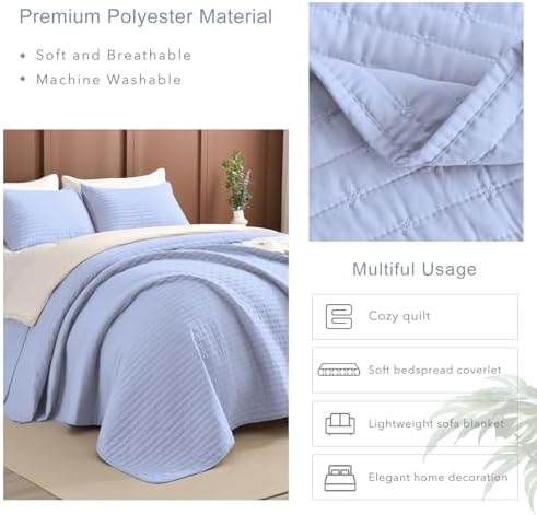 Masaca Oversized King Quilt Set 3 Piece Light Blue