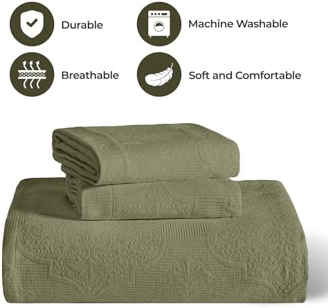 Superior Cotton Bedspread Set 3-Piece Sage King
