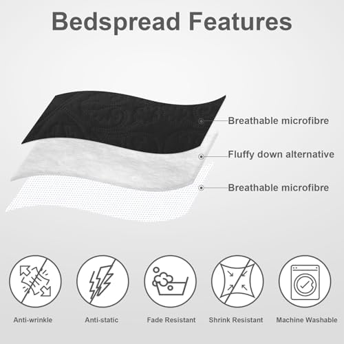Hansleep Black Quilt King Size - Baroque Ultra Soft Bedspread Set