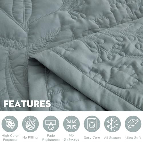 HZ HY Leaves Pattern Oversized King Bedspread Set Grey