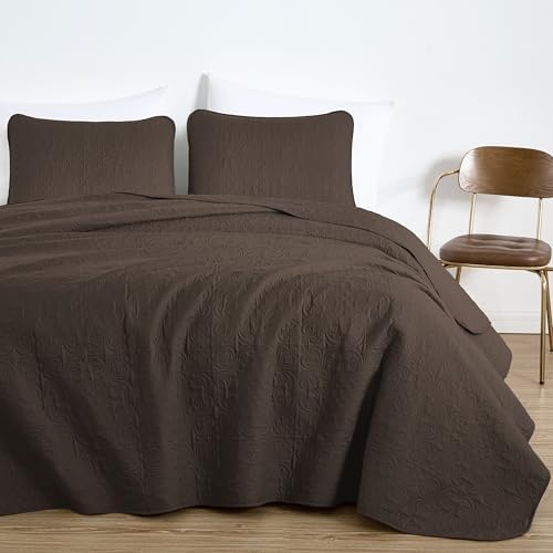 Chezmoi Luca 3-Piece Oversized Bedspread Set Queen Size Chocolate