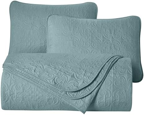 Chezmoi Luca 3-Piece Oversized Bedspread Set Queen Size Spa Blue
