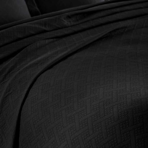 Superior 3 Piece Basketweave Cotton Bedspread Set Full Black