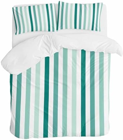 ZOE GARDEN Green Stripe Queen Duvet Cover Set 3 Piece 1