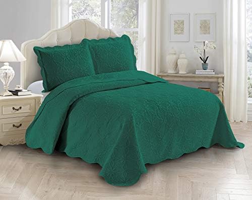 Fancy Linen 3pc Embossed Coverlet Bedspread Set Full Queen Hunter Green