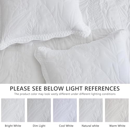 DaisyHuang Botanical Bedspread Set - Leaves Pattern Reversible 4 Piece White
