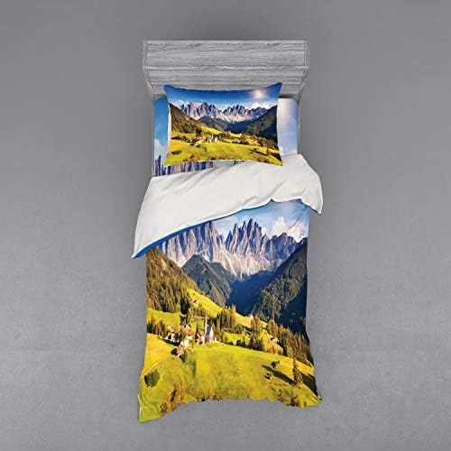Ambesonne Mountain Bedding Set 3 Piece Twin Size Grey Green