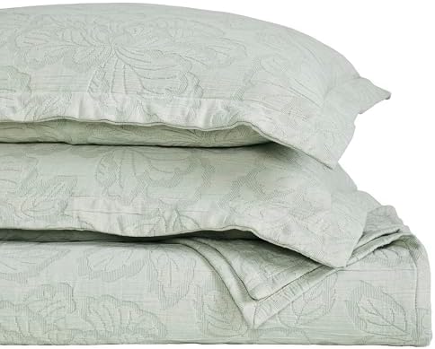 Superior 3 Piece Cotton Bedspread Set Hibiscus Collection Sage