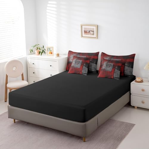 Erosebridal 7 Piece King Comforter Set with Red Black Grey Ombre Design