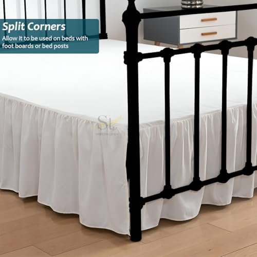 Shreem Linen Ruffled Bed Skirt King Size White