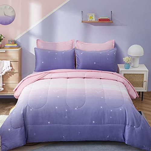 Dinjoy Girls Rainbow Comforter Set Queen 7 Pieces