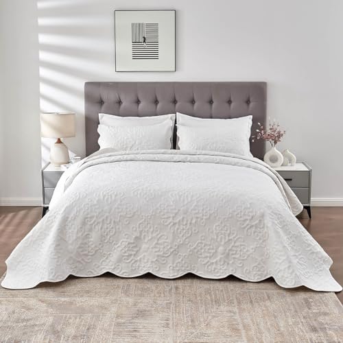 Kingnex King Size Bedspread Set 3 Pieces White