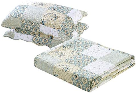 All American Collection Reversible 3pc Floral Patchwork Bedspread Set 1