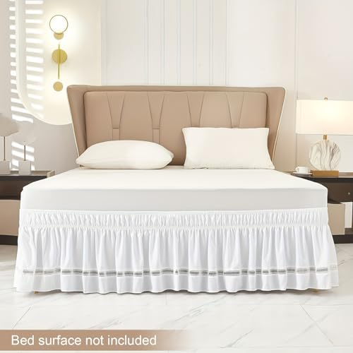 Queen Bed Skirt with Ruffles and Elastic White Polyester