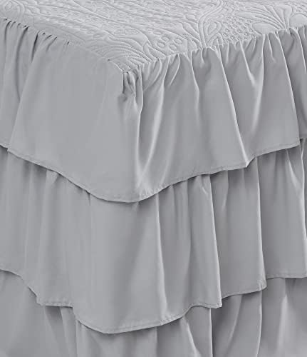 CHIXIN Ruffle Skirt Bedspread King Size - Light Grey 3 Piece Set