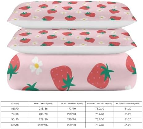 Strawberry Kids Duvet Cover Set with 68x86in Quilt and 20x30in Pillow Shams