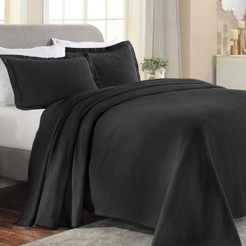 Superior Paisley 3 Piece Cotton Bedspread Set Queen Black