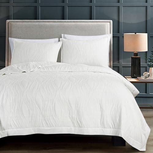 3-Piece Esme Cotton Coverlet Set Matelass White Queen Size