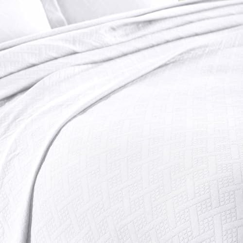 Superior 3 Piece Basketweave Cotton Bedspread Set Queen White