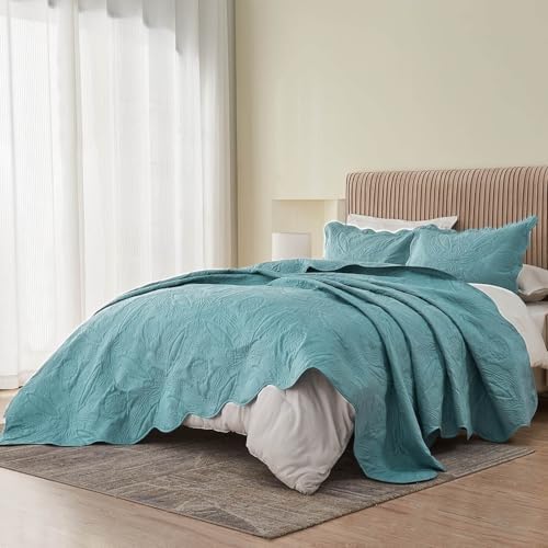 Kingnex Oversized Cal King Bedspread Set 3 Pieces Blue