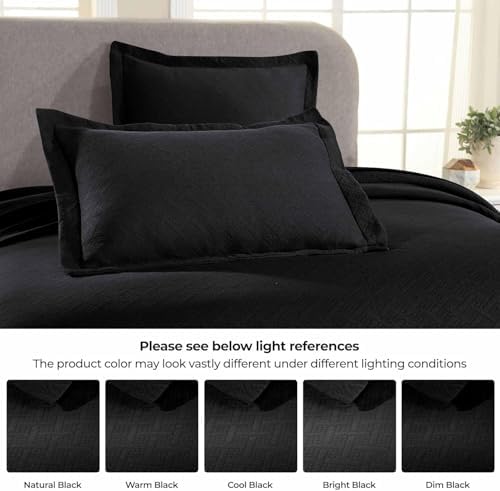 Superior 3 Piece Basketweave Cotton Bedspread Set Full Black