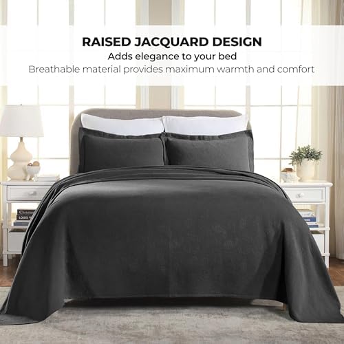 Superior Paisley 3 Piece Cotton Bedspread Set Queen Black