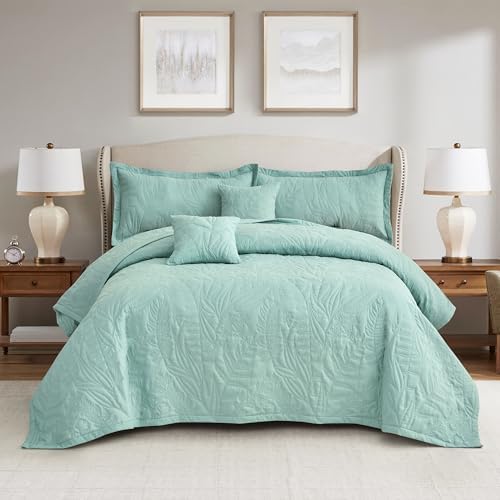 HZ HY Botanical Leaves King Bedspread Set 5 Piece