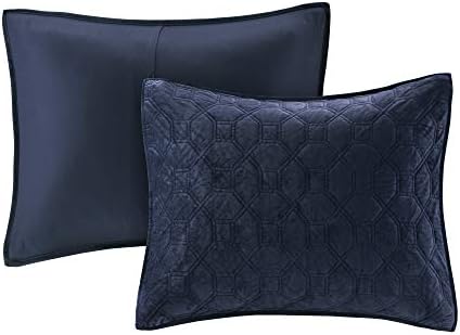 Madison Park Velvet Geometric Quilt Set Navy 3 Piece