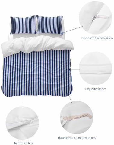 Dark Blue Striped Duvet Cover Set 3 Pieces