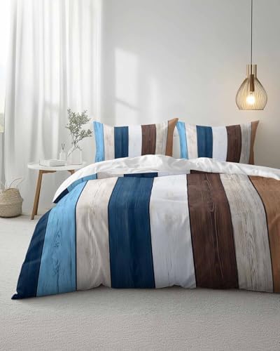 ZOE GARDEN Blue Brown Duvet Cover Set Full Size
