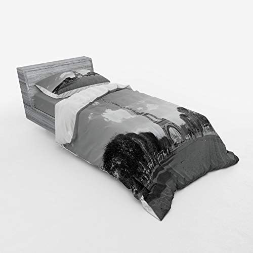 Ambesonne Eiffel Tower Duvet Cover Set - Twin XL Grey