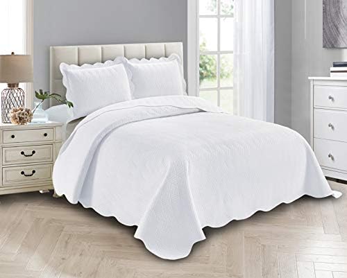 Linen Plus Luxury Oversized Coverlet Bedspread Set Solid White Full Queen