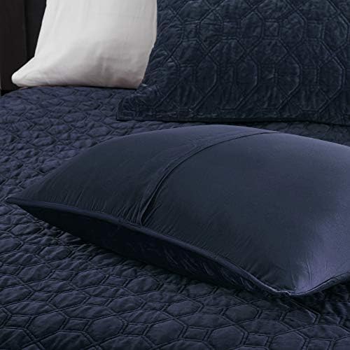 Madison Park Velvet Geometric Quilt Set Navy 3 Piece