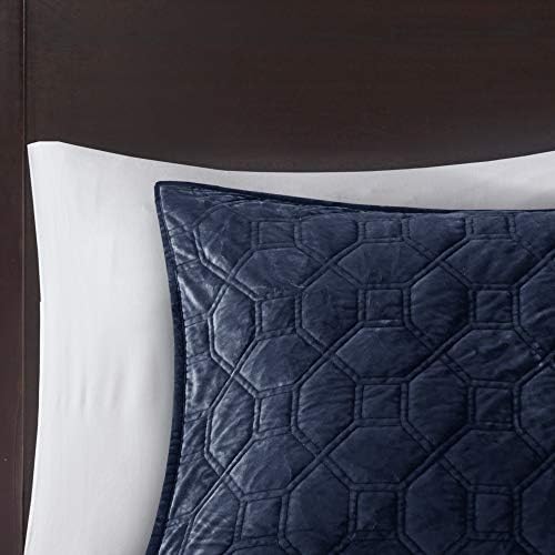 Madison Park Velvet Geometric Quilt Set Navy 3 Piece