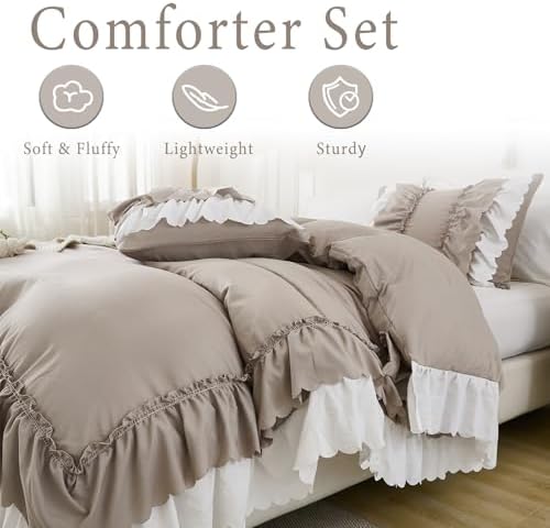 Herside Taupe Ruffle Comforter Set King Size 1