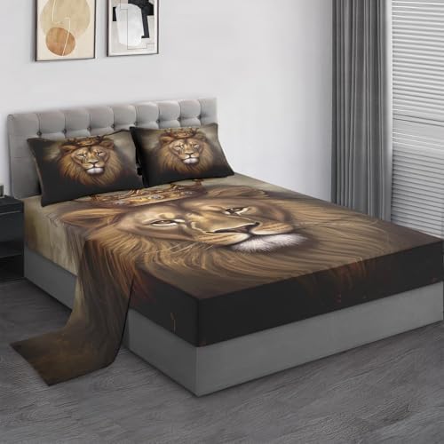 Pamnest Full Size Microfiber Bed Sheet Set with King Lion Pattern