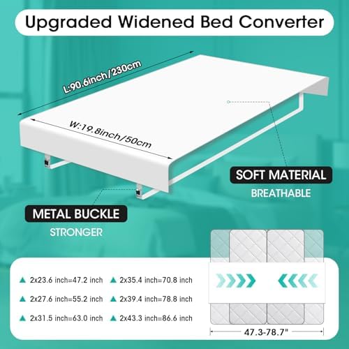Twin to King Bed Bridge Converter with Metal Buckles and Straps - White