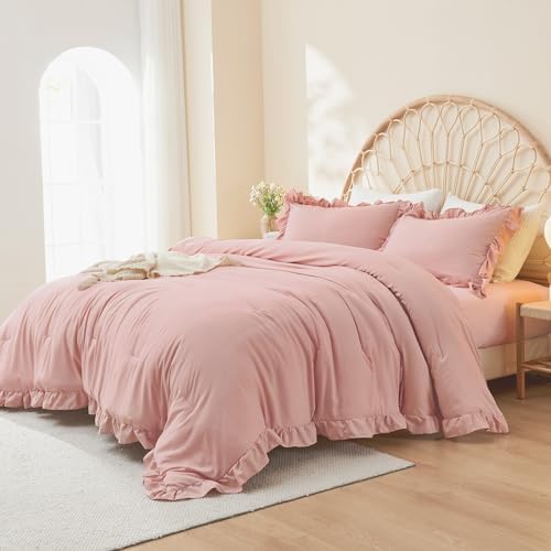 Litanika Blush Pink Ruffle Comforter Set 3 Piece