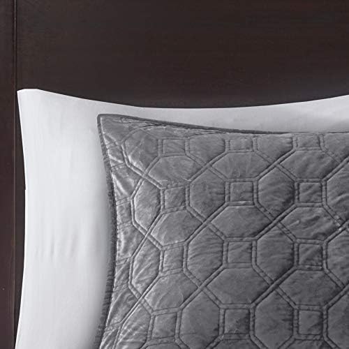 Madison Park Velvet Coverlet Set 3 Piece Grey